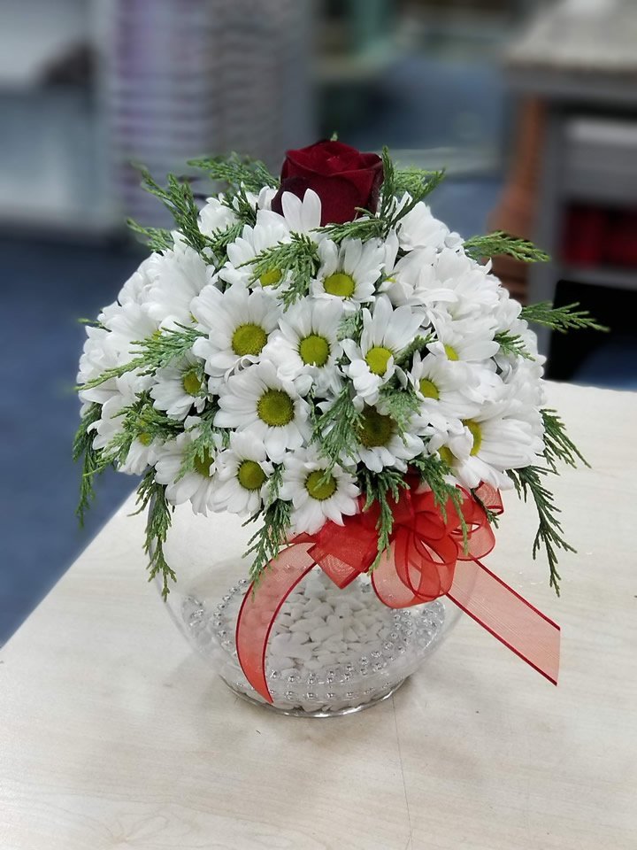 Küre Fanusta Papatya ve Gül - Eskişehir Çiçekçi