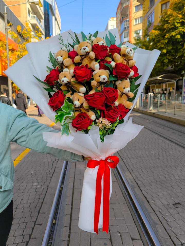 Kırmızı Gül Ayıcık Buketi