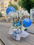 Çiçekçi - Balonlu Aranjmanlı 4 Dal Beyaz Orkide
