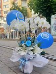 Çiçekçi - Balonlu Aranjmanlı 4 Dal Beyaz Orkide